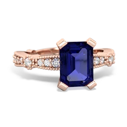 Lab Sapphire Sparkling Tiara 8X6 Emerald-Cut 14K Rose Gold ring R26298EM