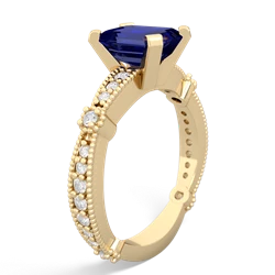 Lab Sapphire Sparkling Tiara 8X6 Emerald-Cut 14K Yellow Gold ring R26298EM