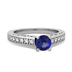 Lab Sapphire Art Deco Engagement 5Mm Round 14K White Gold ring R26355RD