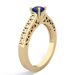 Lab Sapphire Art Deco Engagement 5Mm Round 14K Yellow Gold ring R26355RD