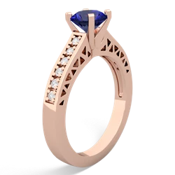 Lab Sapphire Art Deco Engagement 6Mm Round 14K Rose Gold ring R26356RD