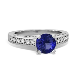 Lab Sapphire Art Deco Engagement 6Mm Round 14K White Gold ring R26356RD