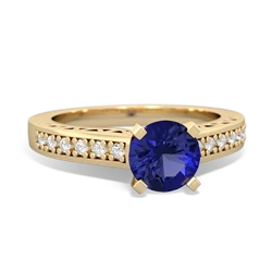 Lab Sapphire Art Deco Engagement 6Mm Round 14K Yellow Gold ring R26356RD