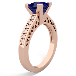 Lab Sapphire Art Deco Engagement 6Mm Princess 14K Rose Gold ring R26356SQ