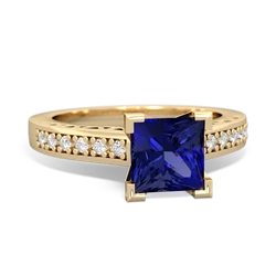 Lab Sapphire Art Deco Engagement 6Mm Princess 14K Yellow Gold ring R26356SQ