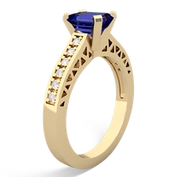 Lab Sapphire Art Deco Engagement 7X5mm Emerald-Cut 14K Yellow Gold ring R26357EM