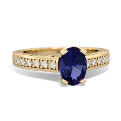 Lab Sapphire Art Deco Engagement 7X5mm Oval 14K Yellow Gold ring R26357VL