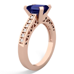 Lab Sapphire Art Deco Engagement 8X6mm Emerald-Cut 14K Rose Gold ring R26358EM