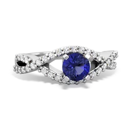 Lab Sapphire Diamond Twist 5Mm Round Engagment  14K White Gold ring R26405RD