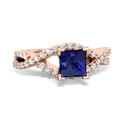 Lab Sapphire Diamond Twist 5Mm Square Engagment  14K Rose Gold ring R26405SQ