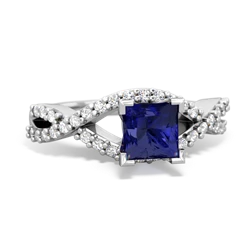 Lab Sapphire Diamond Twist 5Mm Square Engagment  14K White Gold ring R26405SQ
