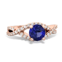 Lab Sapphire Diamond Twist 6Mm Round Engagment  14K Rose Gold ring R26406RD