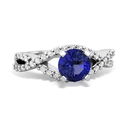 Lab Sapphire Diamond Twist 6Mm Round Engagment  14K White Gold ring R26406RD
