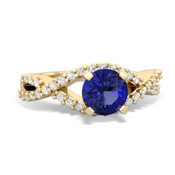 Lab Sapphire Diamond Twist 6Mm Round Engagment  14K Yellow Gold ring R26406RD