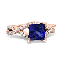 Lab Sapphire Diamond Twist 6Mm Princess Engagment  14K Rose Gold ring R26406SQ