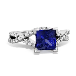 Lab Sapphire Diamond Twist 6Mm Princess Engagment  14K White Gold ring R26406SQ