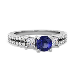Lab Sapphire Classic 5Mm Round Engagement 14K White Gold ring R26435RD