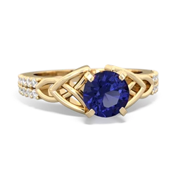 Lab Sapphire Celtic Knot 6Mm Round Engagement 14K Yellow Gold ring R26446RD