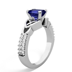 Lab Sapphire Celtic Knot 7X5 Emerald-Cut Engagement 14K White Gold ring R26447EM