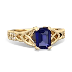 Lab Sapphire Celtic Knot 7X5 Emerald-Cut Engagement 14K Yellow Gold ring R26447EM