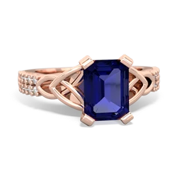 Lab Sapphire Celtic Knot 8X6 Emerald-Cut Engagement 14K Rose Gold ring R26448EM