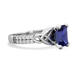 Lab Sapphire Celtic Knot 8X6 Emerald-Cut Engagement 14K White Gold ring R26448EM