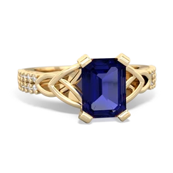 Lab Sapphire Celtic Knot 8X6 Emerald-Cut Engagement 14K Yellow Gold ring R26448EM