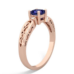 Lab Sapphire Filligree Scroll Square 14K Rose Gold ring R2430