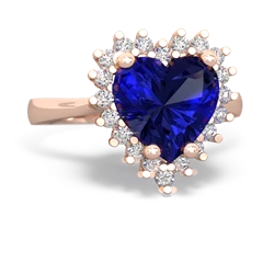 Lab Sapphire Sparkling Halo Heart 14K Rose Gold ring R0391