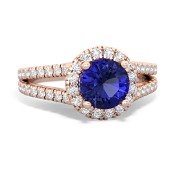 Lab Sapphire Pave Halo 14K Rose Gold ring R5490