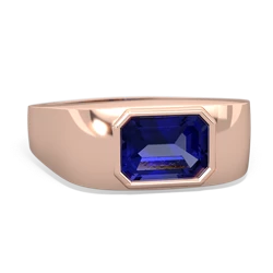 Lab Sapphire Men's Emerald-Cut Bezel 14K Rose Gold ring R0410