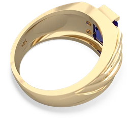 Lab Sapphire Men's 9X7mm Emerald-Cut 14K Yellow Gold ring R1835