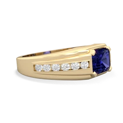 Lab Sapphire Men's Diamond Channel 14K Yellow Gold ring R0500