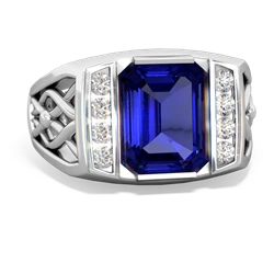 Lab Sapphire Men's Vine 14K White Gold ring R0490