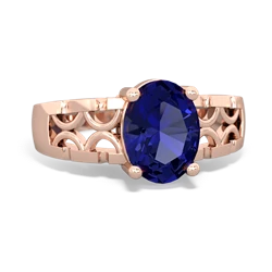Lab Sapphire Art Deco Filigree 14K Rose Gold ring R2322
