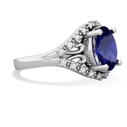 Lab Sapphire Antique Style Cocktail 14K White Gold ring R2564