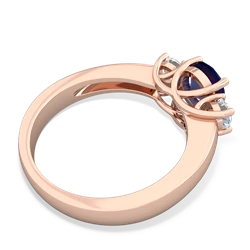 Lab Sapphire Diamond Three Stone Round Trellis 14K Rose Gold ring R4018