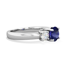 Lab Sapphire Diamond Three Stone Round Trellis 14K White Gold ring R4018
