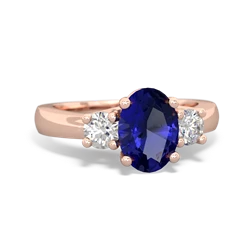 Lab Sapphire Diamond Three Stone Oval Trellis 14K Rose Gold ring R4024