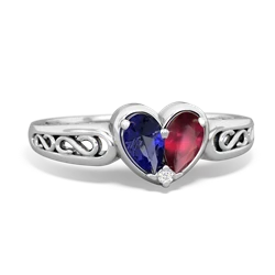 Lab Sapphire Filligree 'One Heart' 14K White Gold ring R5070