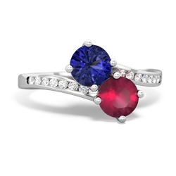 Lab Sapphire Channel Set Two Stone 14K White Gold ring R5303