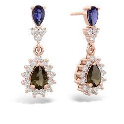 Lab Sapphire Halo Pear Dangle 14K Rose Gold earrings E1882