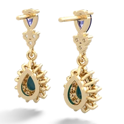 Lab Sapphire Halo Pear Dangle 14K Yellow Gold earrings E1882