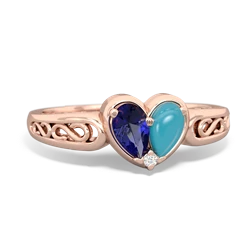 Lab Sapphire Filligree 'One Heart' 14K Rose Gold ring R5070