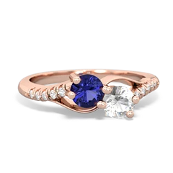 Lab Sapphire Infinity Pave Two Stone 14K Rose Gold ring R5285