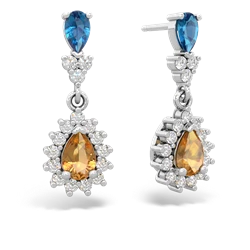 London Topaz Halo Pear Dangle 14K White Gold earrings E1882