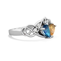 London Topaz 'One Heart' Celtic Knot Claddagh 14K White Gold ring R5322