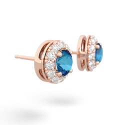 London Topaz Diamond Halo 14K Rose Gold earrings E5370