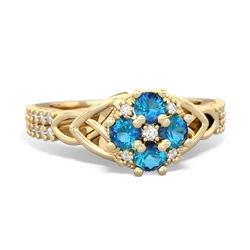London Topaz Celtic Knot Cluster Engagement 14K Yellow Gold ring R26443RD