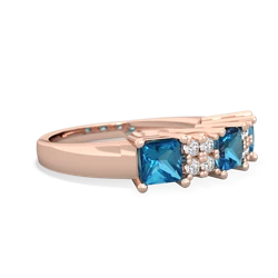 Aquamarine Three Stone Diamond Cluster 14K Rose Gold ring R2592